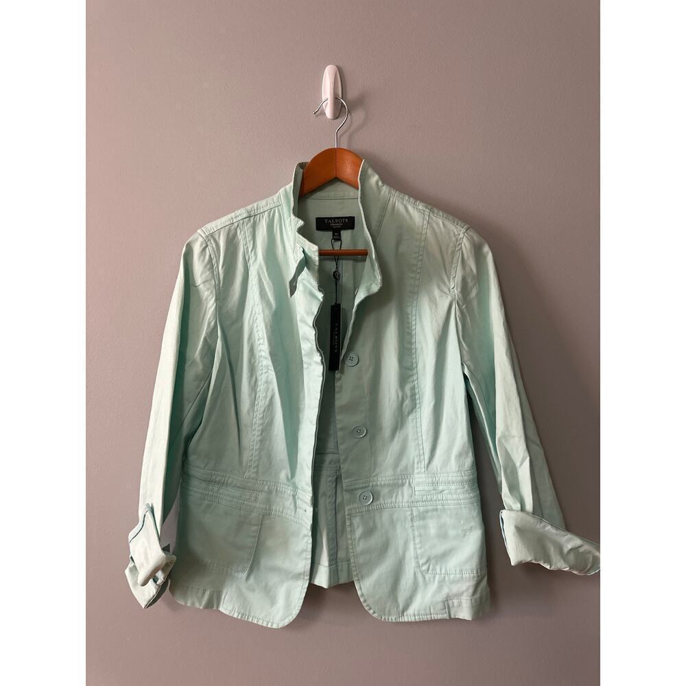 Talbots Petites 10P Mint Green Utility Jacket NWT Button Front Lightweight Blaze